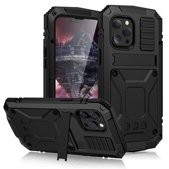 R-JUST Kickstand helkropsbeskyttelsescover Stødsikker metaletui med indbygget skærmbeskytter til iPhone 13 Pro 