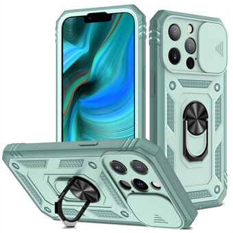 Anti-drop velbeskyttet kameraskyderdesign Metal Kickstand 3-i-1 TPU + PC-telefoncover til iPhone 13 Pro - Grøn