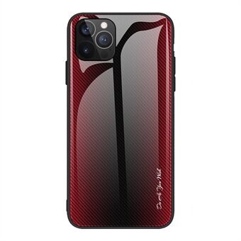 Carbon Fiber Texture Design Hærdet glasbagside + TPU Edge Hybrid Cell Phone Case til iPhone 13 Pro - Rød