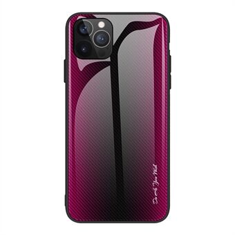 Carbon Fiber Texture Design Hærdet glasbagside + TPU Edge Hybrid Cell Phone Case til iPhone 13 Pro - Rosa