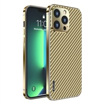 LUPHIE Carbon Fiber Texture Galvanisering Metal Anti-fall Beskyttende Telefon Case Shell til iPhone 13 Pro 