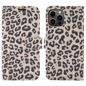 Leopard Texture Læder Telefon Case Stand Cover med tegnebogsdesign til iPhone 13 Pro 