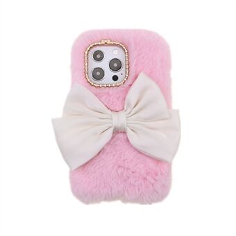 Sød 3D Bowknot Fuzzy Furry Varm Plys Fluffy Fur Blød TPU-bagcover med Bling Rhinestone til iPhone 13 Pro 