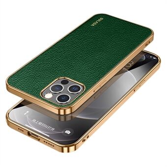 SULADA Velbeskyttet Litchi-tekstur Stilfuld galvaniseringsramme PU-læderbelagt Hybrid-telefoncover til iPhone 13 Pro 