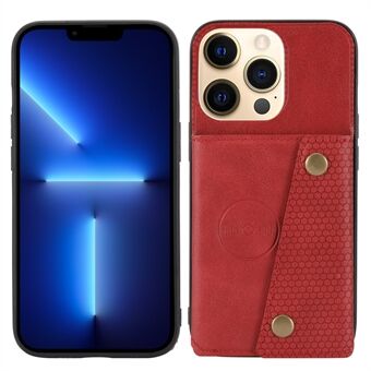 Double Buttons Closure PU Leather Coated TPU Case Phone Cover with Kickstand and Card Slots for iPhone 13 Pro 