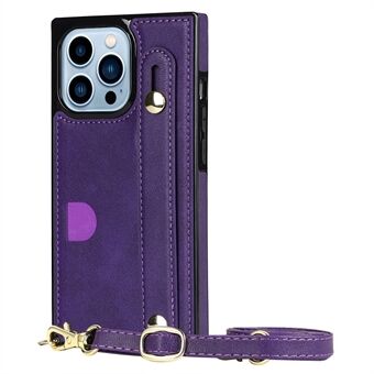 Praktisk Kickstand Telefoncover Kvalitet PU Læder og TPU Cover Card Slot Design Telefoncover med rem til iPhone 13 Pro 