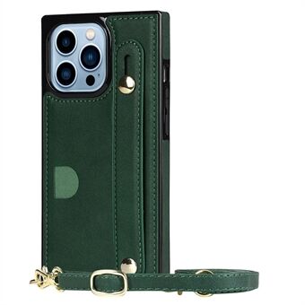 Praktisk Kickstand Telefoncover Kvalitet PU Læder og TPU Cover Card Slot Design Telefoncover med rem til iPhone 13 Pro 
