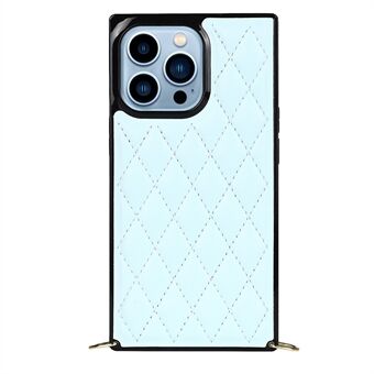 Stødsikker Rhombus Grid Microfiber Læder og TPU telefonbagcover Telefoncover med metal lang skulderrem til iPhone 13 Pro 