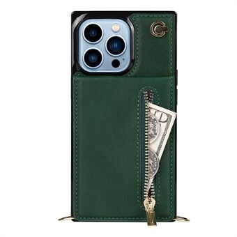 PU læder Kickstand telefontaske Velbeskyttet Classic pung med lynlås og skulderrem til iPhone 13 Pro 