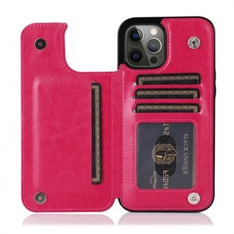 Avanceret PU-læder og TPU-telefoncover Dobbelt magnetknapper Crazy Horse Texture Kickstand Kortholder Telefoncover til iPhone 13 Pro 