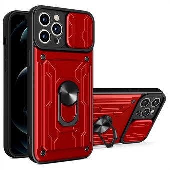 Aftagelig kortslot Hård pc + blød TPU-telefoncover Kickstand Hybrid-cover med kamera-skydecover til iPhone 13 Pro - Rød