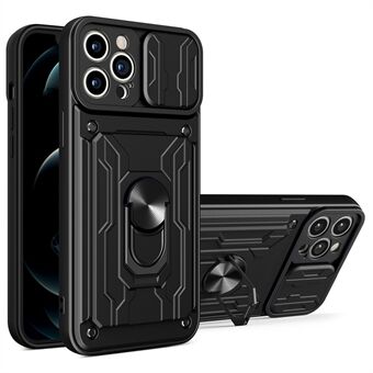 Aftagelig kortslot Hård pc + blød TPU-telefoncover Kickstand Hybrid-cover med kamera-skydecover til iPhone 13 Pro - Sort