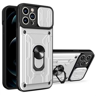 Aftagelig kortslot Hård pc + blød TPU-telefoncover Kickstand Hybrid-cover med kamera-skydecover til iPhone 13 Pro - Hvid