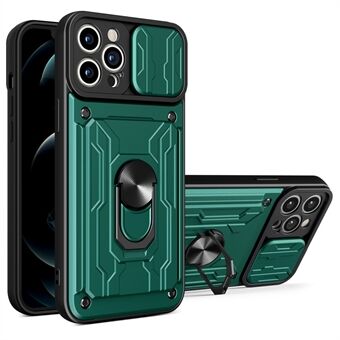 Aftagelig kortslot Hård pc + blød TPU-telefoncover Kickstand Hybrid-cover med kamera-skydecover til iPhone 13 Pro - Blackish Grøn