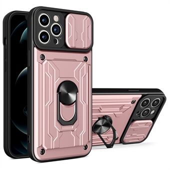 Aftagelig kortslot Hård pc + blød TPU-telefoncover Kickstand Hybrid-cover med kamera-skydecover til iPhone 13 Pro - Rosa Guld 