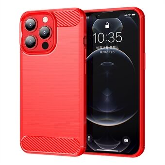 1,8 mm kulfiber børstet tekstur Fleksibel TPU Anti-drop Telefon Bagcover Cover til iPhone 13 Pro - Rød
