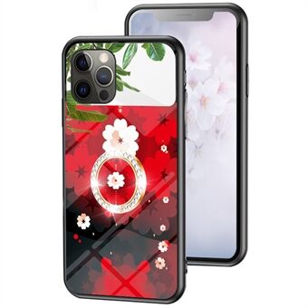 Magic Mirror Series for iPhone 13 Pro  Flower Pattern Phone Case Tempered Glass + PC + TPU Cover with Mirror and Ring Kickstand