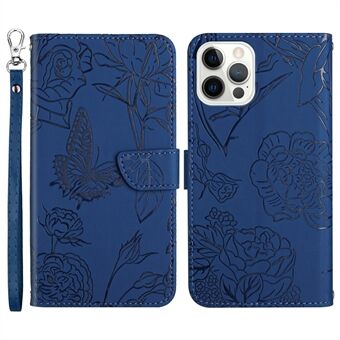 Wallet Stand Shockproof Case for iPhone 13 Pro  Skin-touch PU Leather Folio Flip Cover Stylish Butterflies Imprinted Anti-drop Phone Protector with Strap