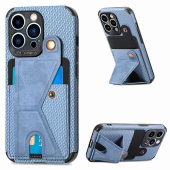 K-shape Kickstand Leather Coated TPU Case for iPhone 13 Pro , Carbon Fiber Texture Phone Cover with Card Holder and Built-in Metal Sheet