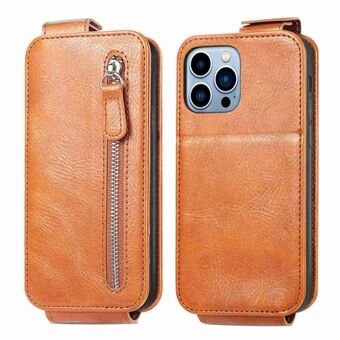 Vertical Flip Phone Protective Cover for iPhone 13 Pro , Zipper Wallet PU Leather + TPU Stand Case