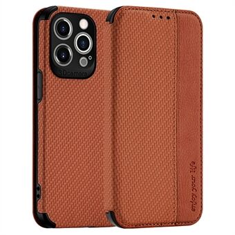 Til iPhone 13 Pro  Carbon Fiber Texture Pung Telefon Case PU Læder Sugekop Cover