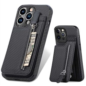 Woven Texture Kickstand Case til iPhone 13 Pro , læderbelagt TPU Anti-drop telefoncover med lynlåslomme