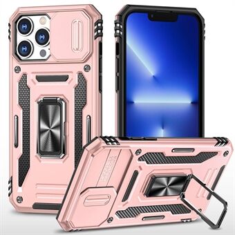 Til iPhone 13 Pro  Slide Camera Cover Anti-fingeraftryk telefoncover PC + TPU- Ring Kickstand Cell Phone Shell
