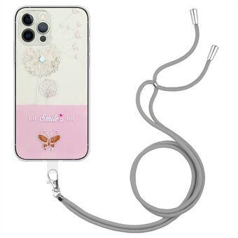 Til iPhone 13 Pro  præget lakeret Butterfly TPU-etui Slim Fit Design Beskyttende telefoncover med snor