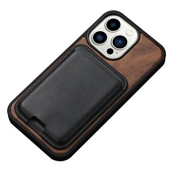 Trætaske til iPhone 13 Pro 6,1 tommer beskyttende trætaske TPU Edge stødsikkert telefoncover med aftagelig magnetisk kortholder
