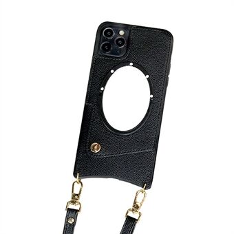 Til iPhone 13 Pro 6,1 tommer kortholder Fiskehale Design Telefoncover PU læderbelagt TPU spejl Anti-drop etui med skulderrem