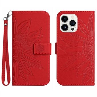 Anti-ridse Flip Phone Case til iPhone 13 Pro 6,1 tommer, HT04 påtrykt solsikke Foldebart Stand PU læder Magnetisk pungcover med rem
