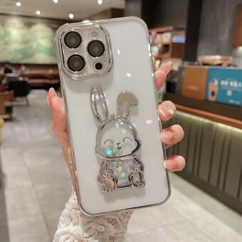 Til iPhone 13 Pro 6,1 tommer Quicksand Cute Rabbit TPU-cover Galvanisering gennemsigtigt telefoncover med hærdet glas linsefilm