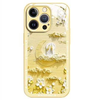 Til iPhone 13 Pro 6,1 tommer bagcover Moon og kaninoliemaling Scratch hærdet glas + TPU-telefoncover