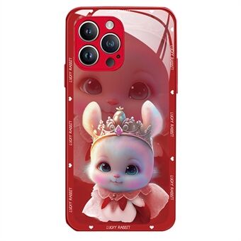 Til iPhone 13 Pro 6,1 tommer telefoncover Hærdet glas TPU Anti-fading Princess Rabbit Mønster Udskrivning Telefon Protector Back Shell