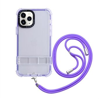 Til iPhone 13 Pro 6,1 tommer gennemsigtigt telefoncover Kickstand TPU + PC Anti-drop beskyttelsescover med snor