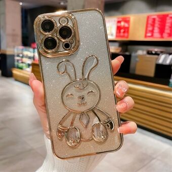 Til iPhone 13 Pro 6,1 tommer Glitter Cute Rabbit TPU-cover Galvanisering Drop-sikker telefoncover med linsefilm