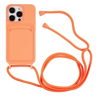 Beskyttelsescover til iPhone 13 Pro 6,1 tommer Anti-Fall Flydende Silikone Telefoncover med kortåbning, rem