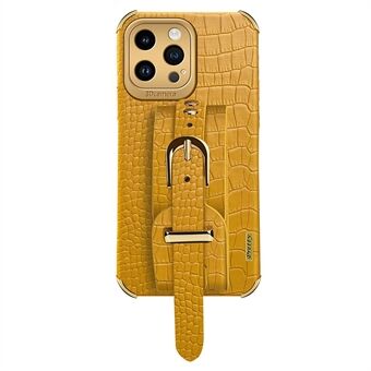 Til iPhone 13 Pro 6,1 tommer krokodilleteksturrem Kickstand telefonetui Elektroplettering læderbelagt TPU-cover
