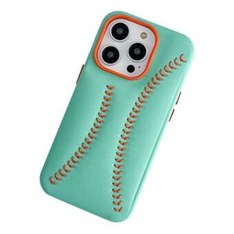 Anti-drop telefon cover til iPhone 13 Pro 6,1 tommer baseball tekstur broderi PU læder coated pc cover