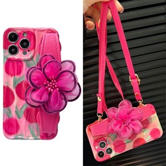 Til iPhone 13 Pro Skulderrem Telefon Case Mønster TPU Cover med Gaze Flower Læder Armbånd