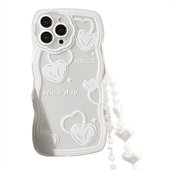 Clear Heart Pattern Cover til iPhone 13 Pro 6,1 tommer TPU Shell Wavy Edge Mobiltelefoncover med håndledsrem