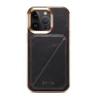 DENIOR Til iPhone 13 Pro -kortholder Galvaniserings-etui Voksagtig ægte ko-læder coated TPU+PC Kickstand telefoncover