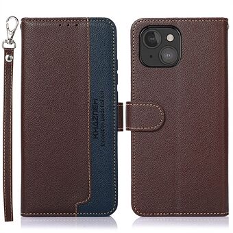KHAZNEH Litchi Texture Wallet Stand Læder Telefon Case Shell med Anti-tyveri Swiping Design til iPhone 13 mini 