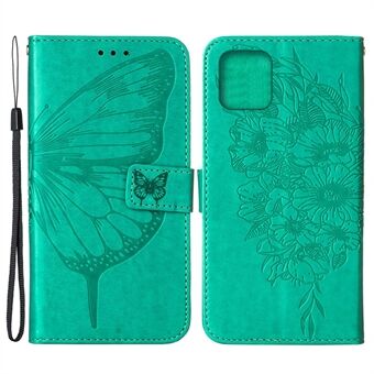 Imprint Butterfly Flower Pattern Velbeskyttet læderpung telefonetui med Stand til iPhone 13 mini 