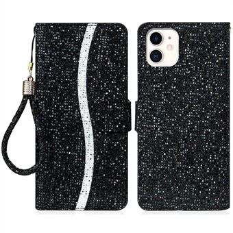 Glitrende Powder Læder Pung Telefon Stand Case med rem til iPhone 13 mini 