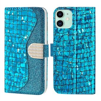Velbeskyttet Crocodile Texture Glittery Powder Splejsning Læder tegnebog etui til iPhone 13 mini 