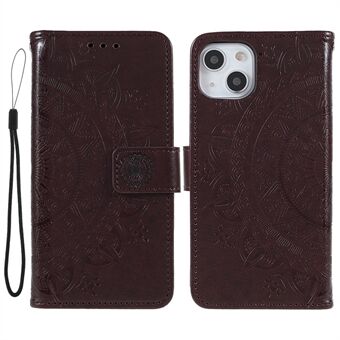 Påtrykt mandala totem mønster PU læder pungcover Slankt magnetisk stødsikker flip-etui med rem til iPhone 13 mini 5,4 tommer