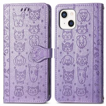 Stødsikkert etui Imprint Kat Hundemønster Design PU-lædercover til iPhone 13 mini 