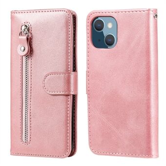 Drop-resistent lynlåslomme læderpung telefonskal til iPhone 13 mini - Rosa Guld