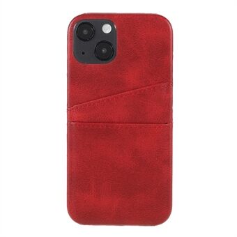 Allround beskyttet læderbelagt pc-bagsidetelefoncover med dobbelte kortpladser til iPhone 13 mini - Rød